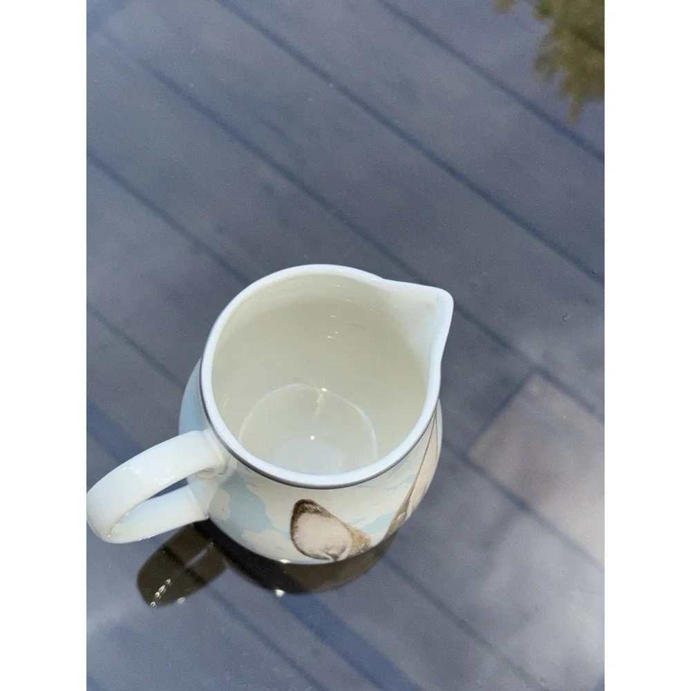 Williams Sonoma Damask Bunny Creamer Light Blue Ceramic Glossy